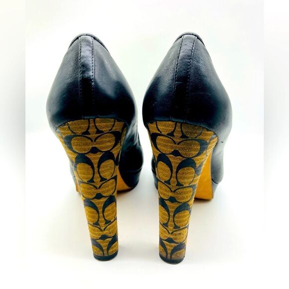 Coach Breana Black Leather Monogram Platform High Heels 9,5B - Picture 6 of 12
